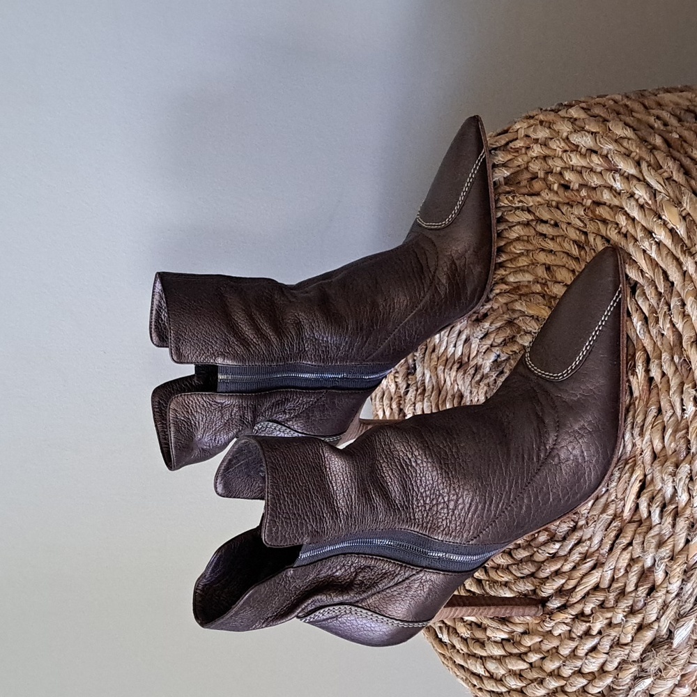 CADADEI Womens Metallic Brown Leather 4 2/8" Heeled Point Toe Ankle Booties S8.5